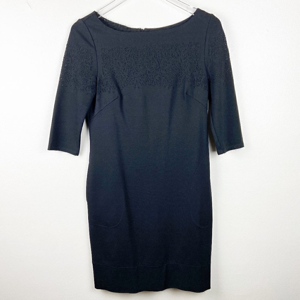 BETSEY JOHNSON | Black Boatneck 3/4 Sleeve Cutout Design Shift Dress 4
